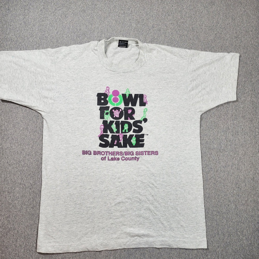 Fruit of the Loom T-Shirt Mens L Grey Good Vintage Bowl For Kids Sake 90s USA